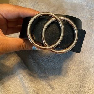 Black belt with gold double circle buckle